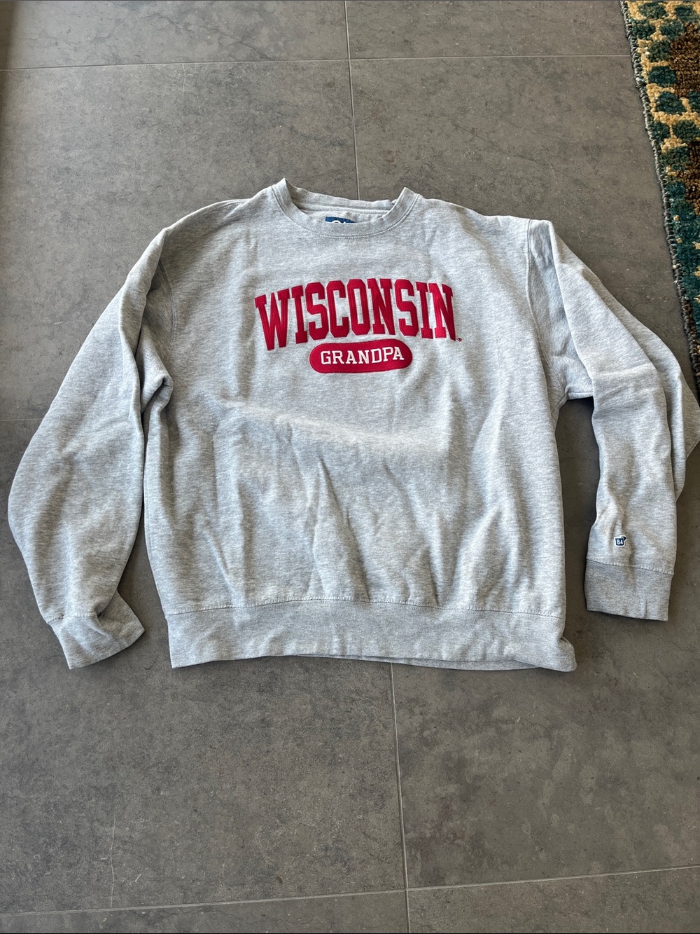 Gray Sweatshirt with Red "Wisconsin Grandpa" Logo